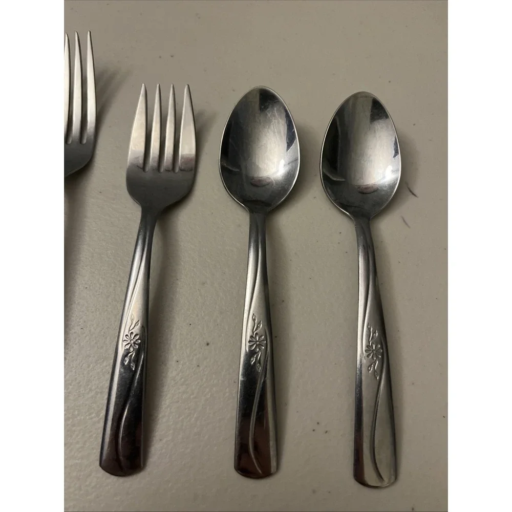 Stainless By Imperial USA MCM Floral Pinwheel Daisy Flowers Forks Spoons (6)‎